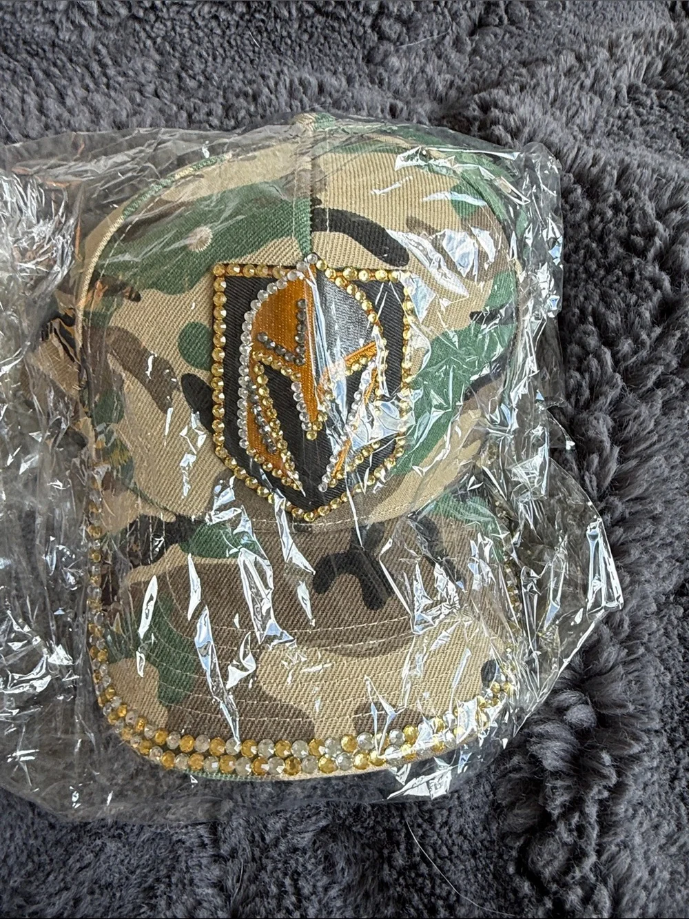 Camo Rhinestone Embellished Baseball Cap - Green